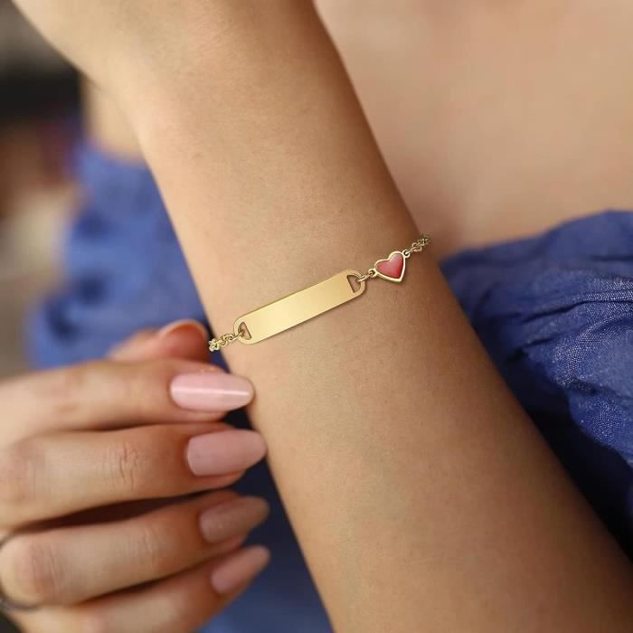 XUANPAI Bracelet Enfant Personnalisable - Gravure Nom Et Message - Acier Inoxydable 316L