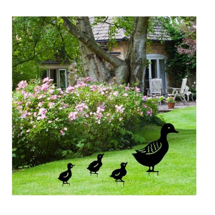 CREATCABIN 4 Pcs 4 Styles Piquets Hérisson Silhouette Piquet Jardin Métal Animaux Silhouettes Noir Ornements Pelouse Jardinage Creux Cour Art Statues
