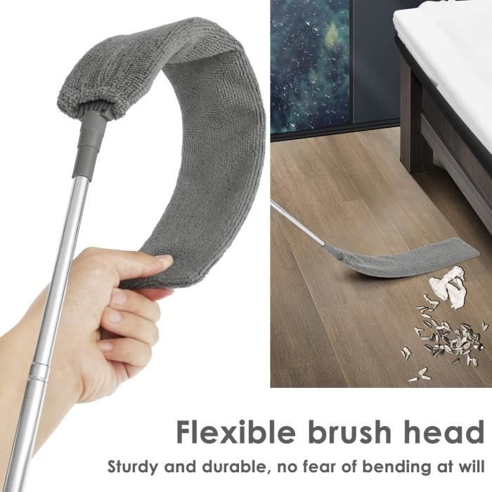Nettoyeur de poussière rétractable, outil de nettoyage sous l'appareil ou le canapé, plumeau à main en microfibre, brosse de nettoyage amovible et lavable, nettoyeur de canapé, avec une housse en tissu de