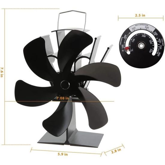 AJW-Ventilateur Poele à Bois Magnétique, Ventilateur de cheminée  thermodynamique écologique à 8 pales avec thermomètre, pour P[73] -  Cdiscount Bricolage
