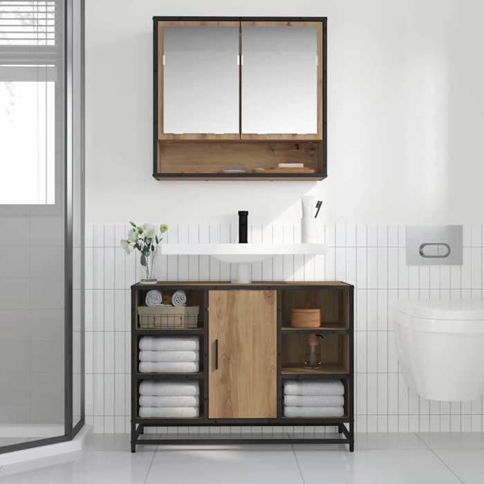 Armoire Miroir Salle De Bain LED RGB - 80x12x45 Cm, 2 étagères, Noir, à Monter, Alimentation USB (adaptateur Non Fourni) - 10