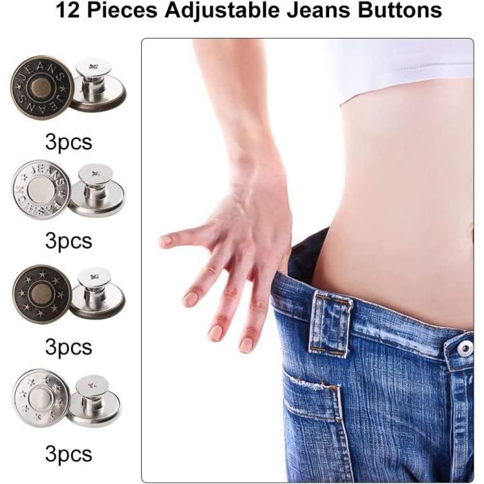 6 pcs Boutons en metal pantalon jeans ou jupe rallonge extenseur ressort