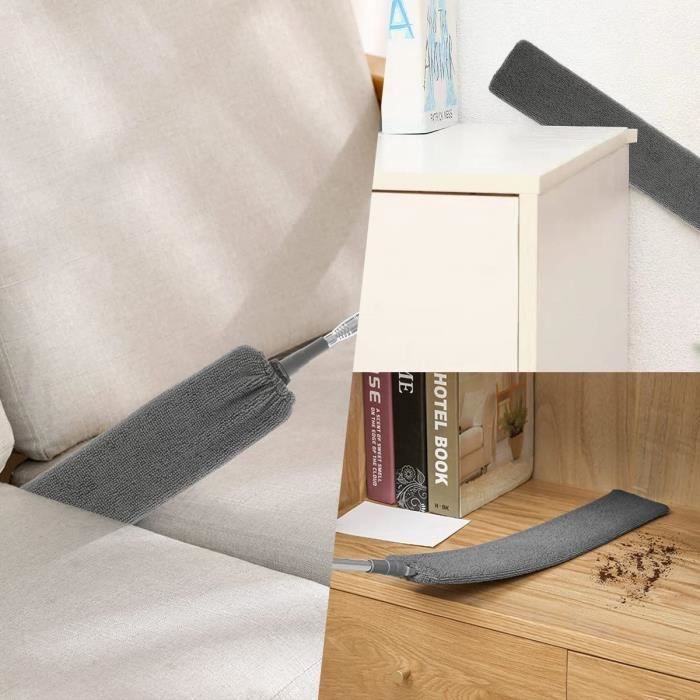 Plumeau Télescopique VFANDV - Manche Acier Inox Adjustable 38-190cm - 4 Têtes Microfibre Lavables - Pour Poussière