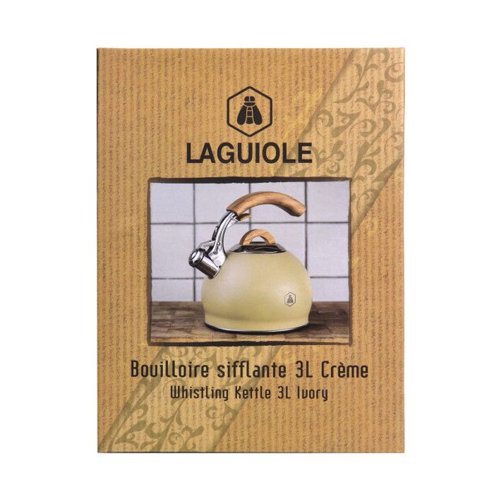 Bouilloire Sifflante En Inox Beige - Design Rétro, Poignée En Bois, Pour Cuisinière Gaz Et Induction