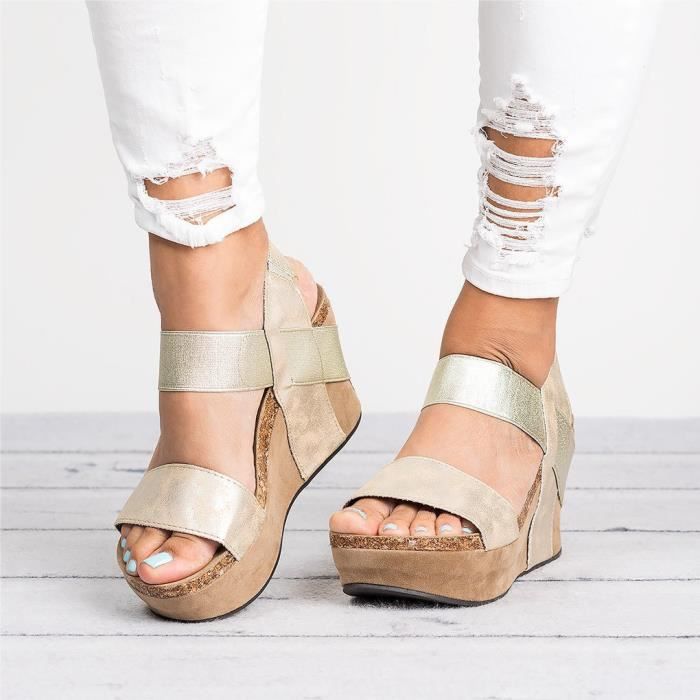 Sandales compens es r tro pour femme Minetom Peep Toe Boucle