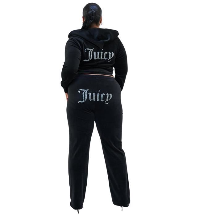 Jogging velours femme Juicy Couture Noir Bas de survetement en velours orne de diamants