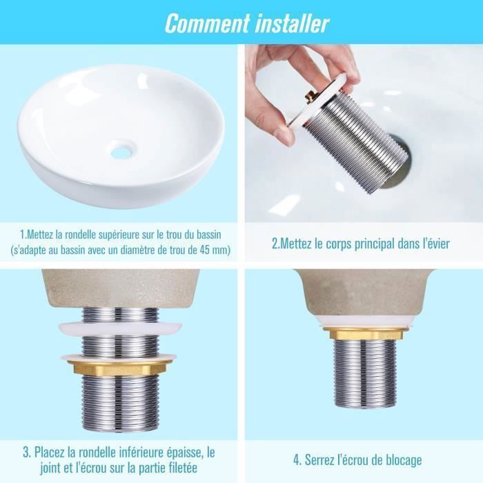 PILETTA CLICK-CLACK SANS TROP-PLEIN Dimensions : Nickel brossé mat