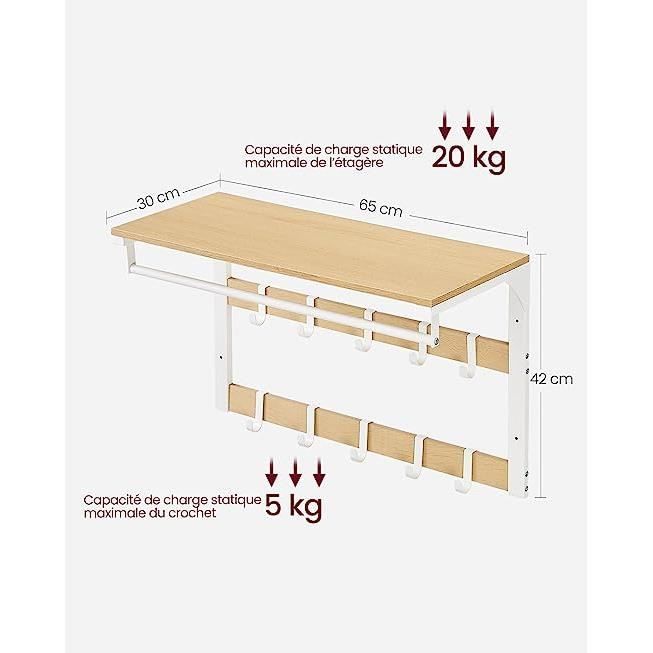 Porte Manteau Mural Crochet D'entrée Avec étagère Et Mur D'horloge Suspendu Salle De Suspension Salon Salle D'accueil Organisation Et Décoration D'affichage Avec 5 Crochets En Métal Patère Murale