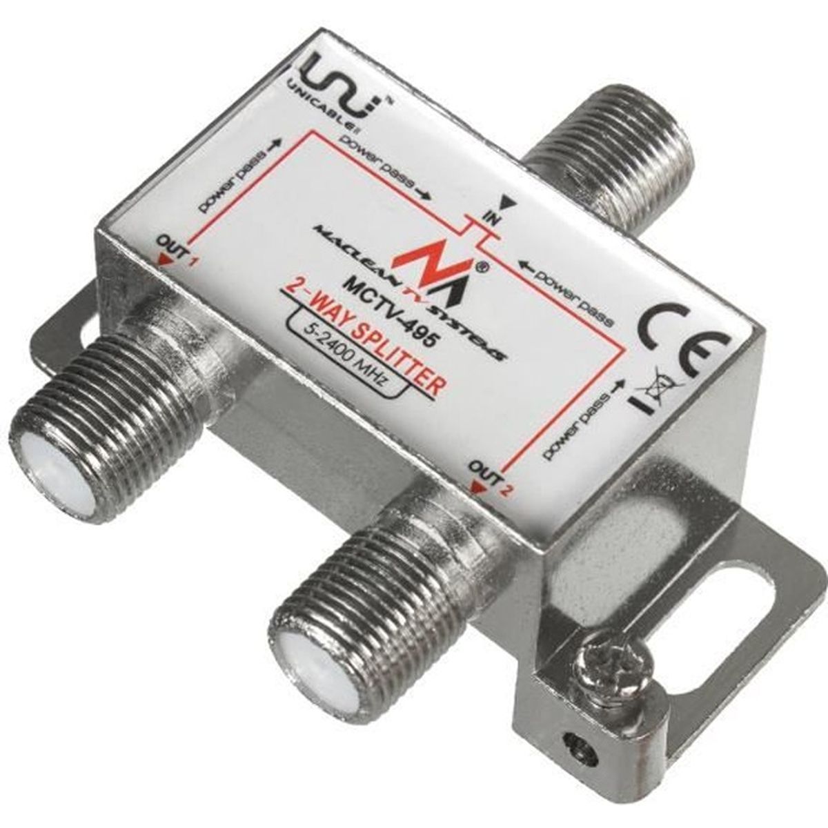 Répartiteur TV 2 Sorties RJ45 TNT/SAT - Entrée F Femelle 75Ω, Sorties RJ45 100Ω