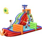 DREAMADE Château Gonflable Bateau Pirate 6 en 1 pour Enfant avec Toboggan, Mur d'Escalade, Gonfleur 680W, pour Piscine, Cour, Jardin