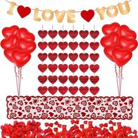 kit décoration Saint Valentin 1000 pétales de rose rouge + 10 coeur ballon + 6  coeur guirlande je t'aime décor couple suprise