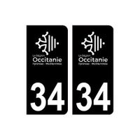 34 Occitanie nouveau logo noir autocollant plaque immatriculation auto ville sticker - Angles : arrondis