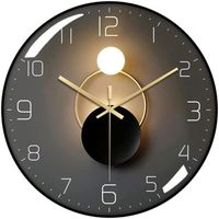 Horloge Murale Silencieuse,Pendule Murale de 30 cm de Diamètre, Horloge Murale Ronde Numérique à Quartz, Adaptée au Salon(Noir)