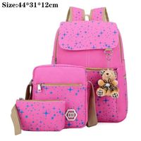 1-rose - 3pcs Canvas School Bags Children School Backpacks For Girls Student Schoolbag Star Printing College