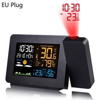Horloge,LED réveil Projection horloge thermomètre hygromètre sans fil Station météo montre numérique Snooze bureau - Type EU Plug #D