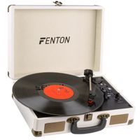 Platine vinyle vintage Fenton RP115G avec valise de rangement - Blanc, Bluetooth et haut-parleurs intégrés