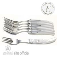 LAGUIOLE 6 fourchettes de table. Coffret Excellence 6 fourchettes nacrées blanches, tendance, haut de gamme et authentique. manc