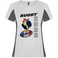 T-shirt femme bicolor "RUGBY FRANCE 2023" | Tee shirt noir et gris coupe du monde de rugby 2023 du S au XXL