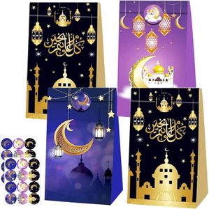POCHETTE CADEAU Lot de 12 Sacs Cadeaux Eid Mubarak, Sacs de fête musulmans Ramadan avec Autocollants, Sacs Eid Mubarak, Sacs en Papier.[G2131]