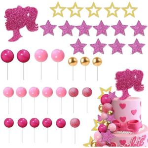 Barbie Décorations de fête d'anniversaire Pink Theme Party fournitures  comprennent Joyeux anniversaire bannière gâteau cupcake toppers ballons en  latex kit pour filles enfants