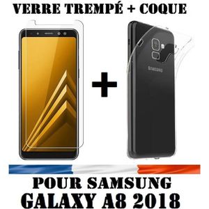 COQUE - BUMPER Coque Samsung Galaxy A8 2018 + Verre trempé écran protecteur Souple Silicone Étui Protection Bumper Housse Clair TPU Gel Case 