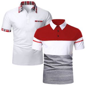 POLO Lot de 2 Polo Homme Été Fashion Casual Polo Manche Courte Respirant Confortable Marque Luxe T-Shirt Hommes Blanc-Rouge-Gris