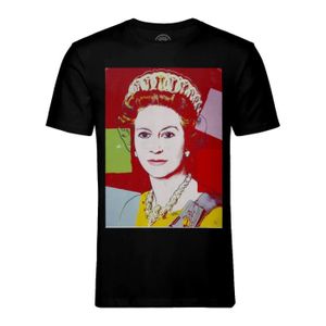 T-SHIRT T-shirt Homme Col Rond Noir Andy Warhol Portrait Reine Elizabeth Angleterre Pop Art 60's