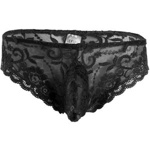 STRING - TANGA YONGHS-FR String Sexy Homme Dentelle Sissy Lingerie G-string Eléphant Jocsktrap Transparent M-XL Noir