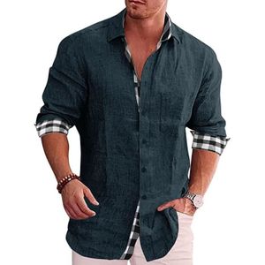 CHEMISE - CHEMISETTE Chemise Homme Mode Casual - Marque - Col Rabattu - Manches Longues - Vert