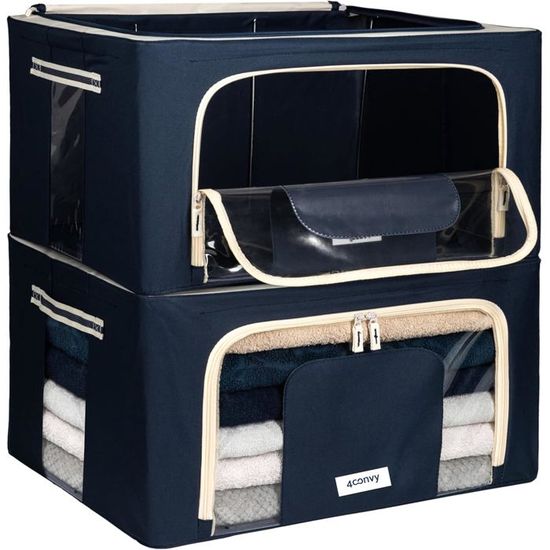 4CONVY Sac de Rangement Vêtements avec Fermeture Éclair - [2024 MATÉRIAU AMÉLIORÉ] Matériau Oxford Résistant - Housse de Rangement pour Couette - sans Cadre Métallique - 3x90L