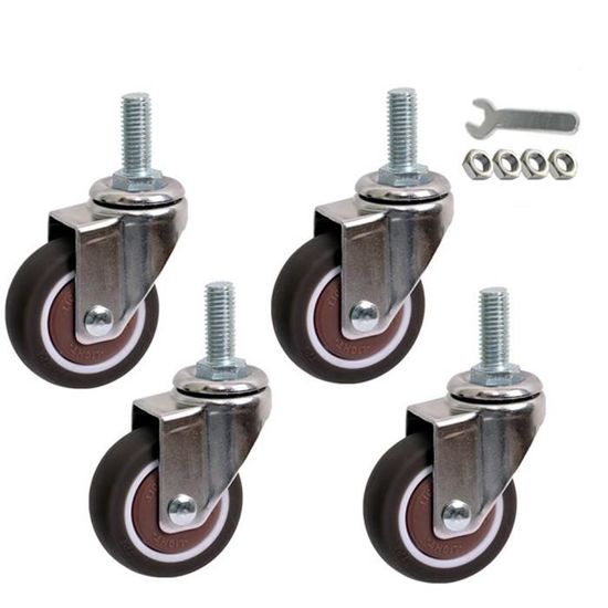 4 Roulettes Pivotantes Avec Tige Filetée - Double Frein, Polyuréthane - Pour Meubles Et Chariots