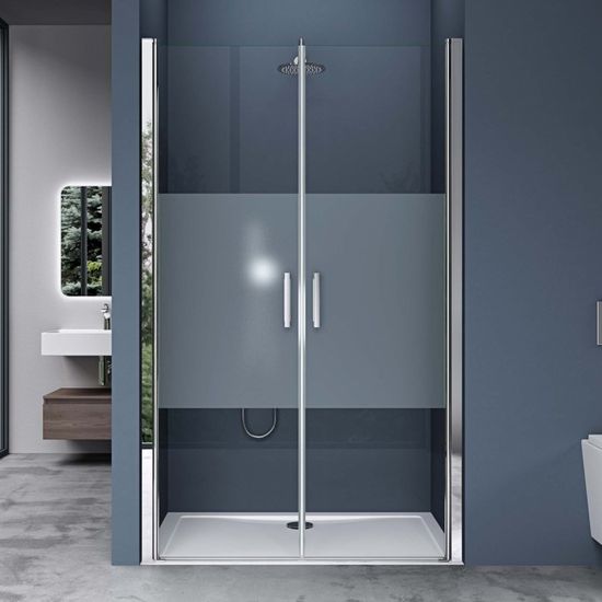 Porte de douche pare douche de niche Teramo24MS 120x195cm verre de securite ESG transparent avec bande opaque