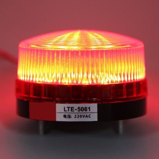 Feu Tournant Clignotant LED Rouge AC 220V - Avertissement Rotatif 360° (LTE-5061) - Pour Véhicules, Machines, Zones D'urgence