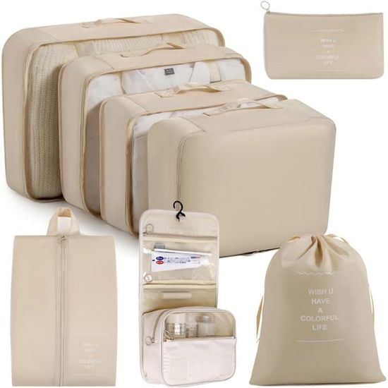Set De 3 Packing Cubes Compressibles Pour Valise - Organisateur De Voyage Marine - Différentes Tailles