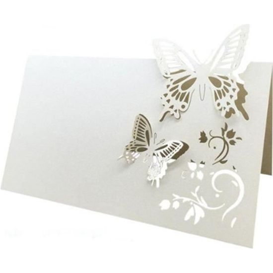 50x Marque Place Carte de Nom Etiquette de Table Forme de Papillon pour Cérémonie de Mariage Fête Anniversaire