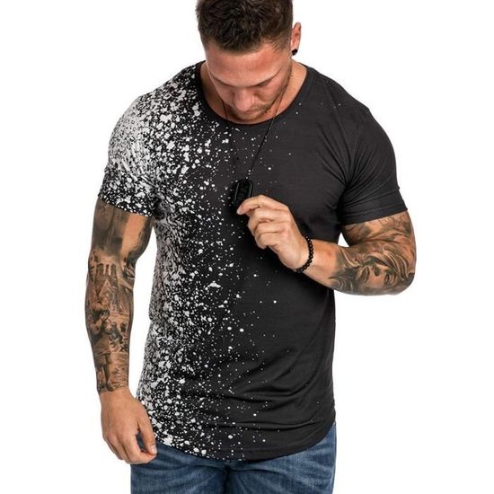 T-shirt Homme Jacquard - Manches Courtes - Col Rond - Respirant - Polyester - Neuf