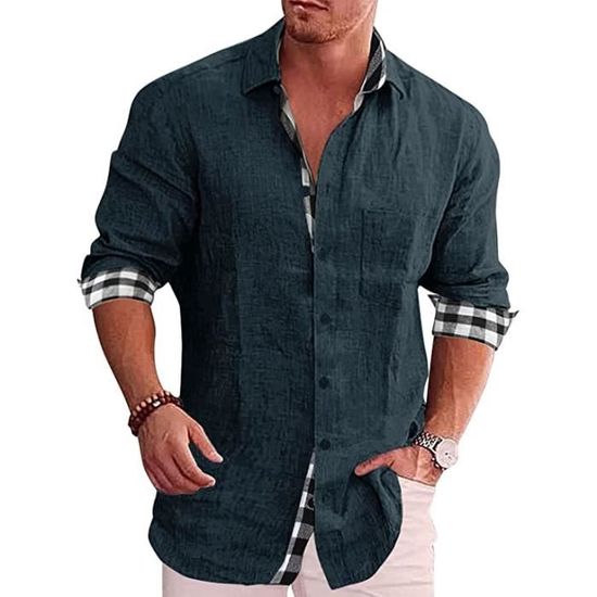 Chemise Homme été En Lin Et Coton - Manches Longues, Coupe Régulière, Confortable Et Respirante
