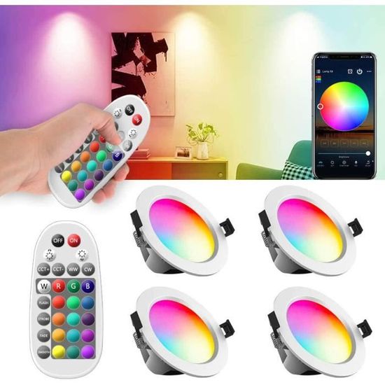 Spot LED Encastrable Intelligent 7W RGB+CCT Dimmable – Compatible Alexa, Bluetooth, 16 Millions Couleurs, Salle De Bain IP44