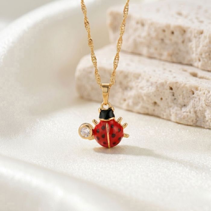 Collier Porte-Bonheur Coccinelle - Argent 925 Plaqué Or - Longueur 45cm - Neuf Avec Étiquettes