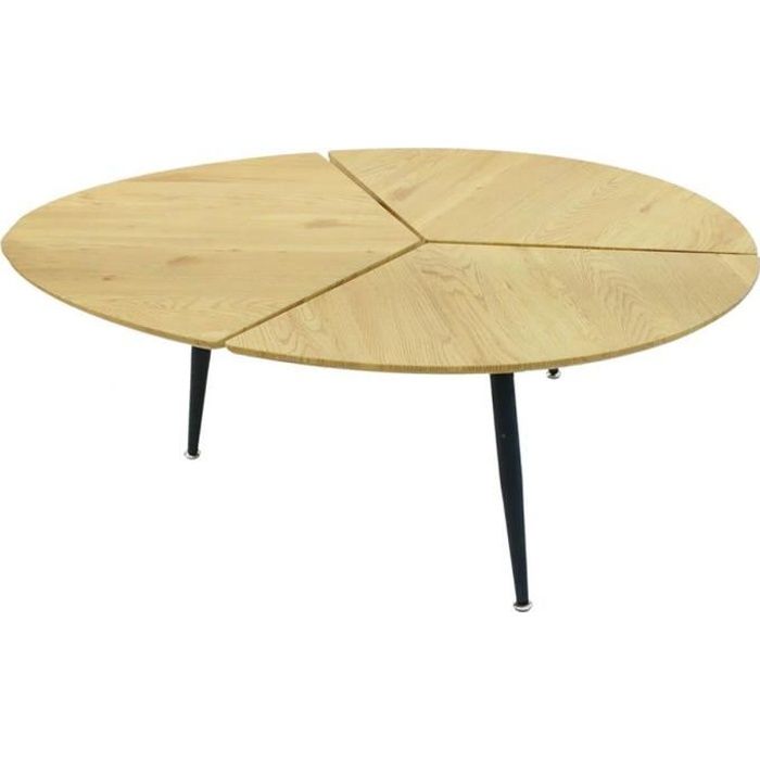 Milda - Table Basse Ovale Pieds Métal et Plateau Bois