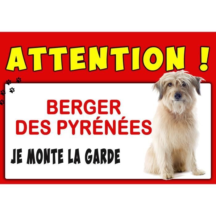 BERGER DES PYRÉNÉES AFFICHE PLASTIFIÉE ATTENTION AU CHIEN 21x30 cm ANIMAUX DOG