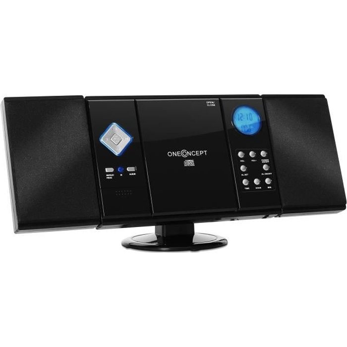 Chaine stéréo OneConcept V-12 ultra-plate avec radio, lecteur CD-MP3 et ports USB SD (AUX, fonction réveil, AM/FM) - noir