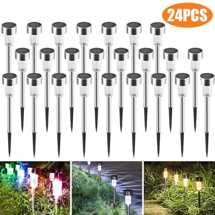 24 pièces Mini lampes de pelouse solaire RGB LED lumière de jardin en acier inoxydable éclairage extérieur étanche - White - ZO3598