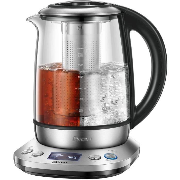 Bouilloire Électrique Decen 1,7L Theiere Électrique Thermostat Réglable Avec Infuseur à Thé, Bouilloire en Verre Avec...