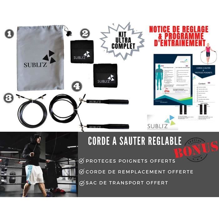 Subli'Z- Corde agrave Sauter et Prot egrave ges-Poignets, Crossfit,r eacute glable, Entra icirc nement,Fitness, Musculation, Sport
