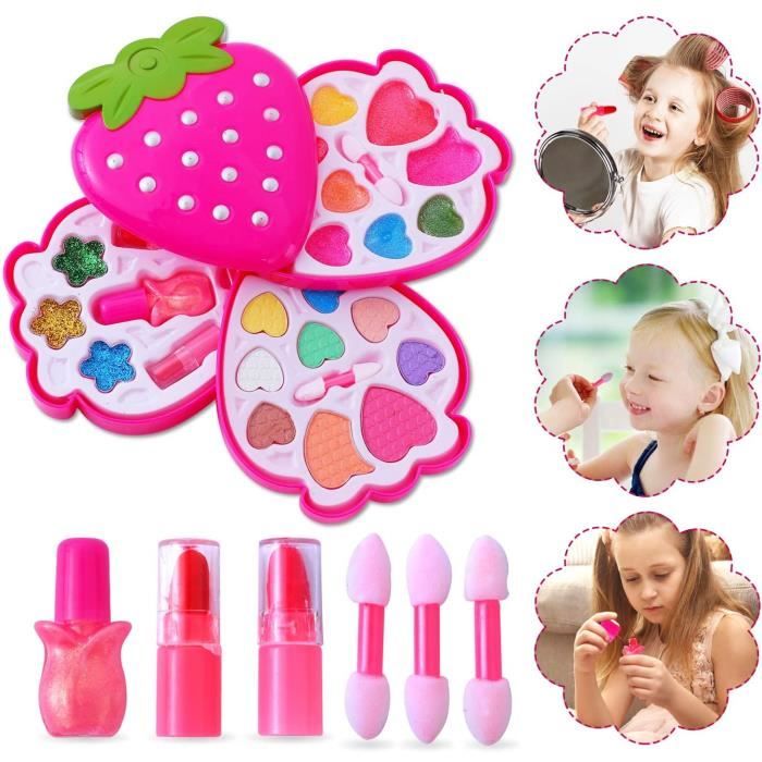 Coffrets Maquillage Lavable Enfant Jouet Fille Palette Maquillage en Forme de Fraise Make Up Set Jouet de Maquillage Jouet Cadeau