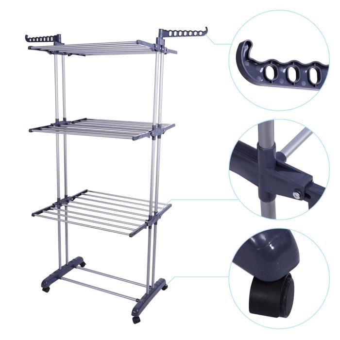 Portant Penderie à vêtement à 4 Etagères Pliable Porte Sertte de Bain Pliable Charge 35kg 4 barre -HB065