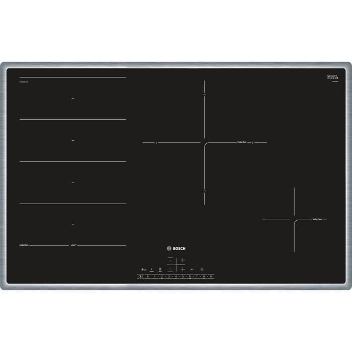 Bosch PXE845FC1E, Intégré, Céramique, Verre-céramique, Noir, Acier inoxydable, Découpe complète, Acier inoxydable