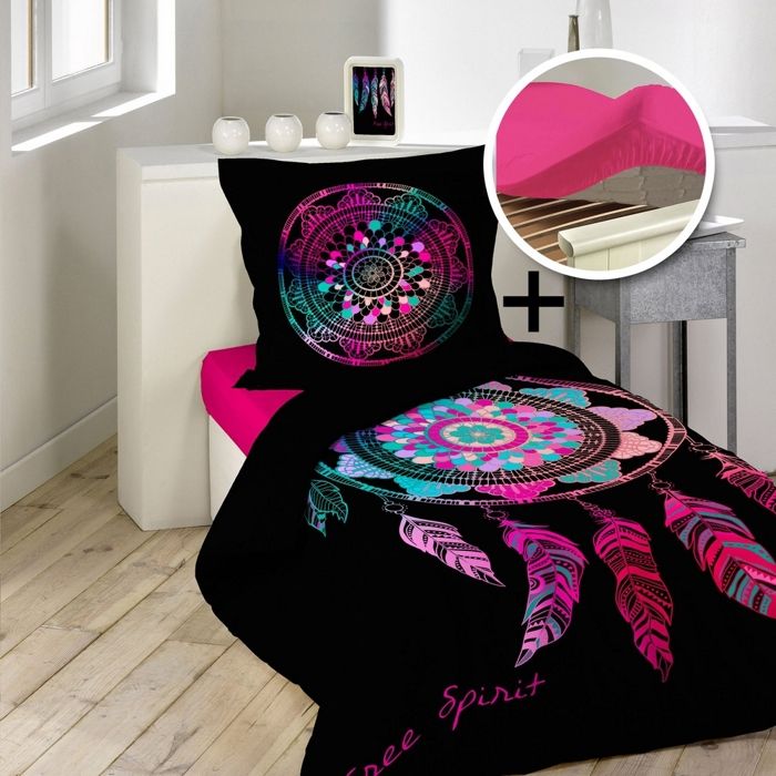 pack parure 1 housse de couette 140x200 + 1 to 63x63 porte bonheur + 1 dh 90x190