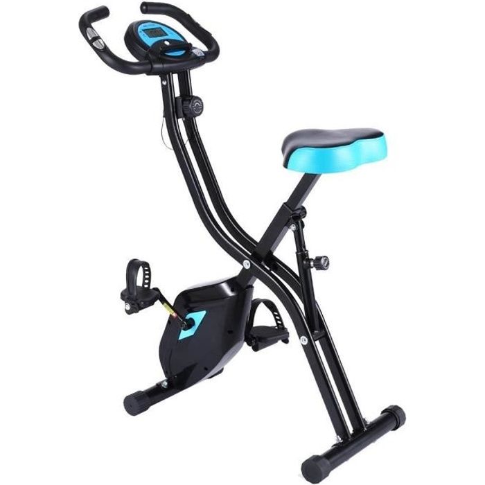 Vélo d'appartement Pliable Vélo Fitness à 10 niveaux de résistance magnétique avec moniteur LCD + Siège + Support de Tablett+APP